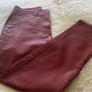 Chico’s faux suede jeggins, burgundy, size 14 S,excellent condition, never worn.